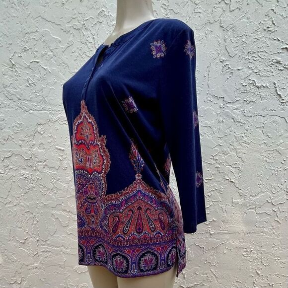 Liz Claiborne Womens Medium Paisley Heritage Tunic Blouse Quarter Sleeve - Picture 10 of 13